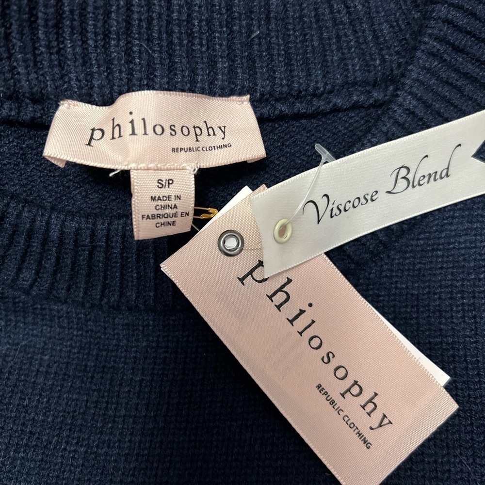 Philosophy Sweater Small Navy Blue White Stripe Tennis Sweater Soft New $88 - Picture 7 of 7